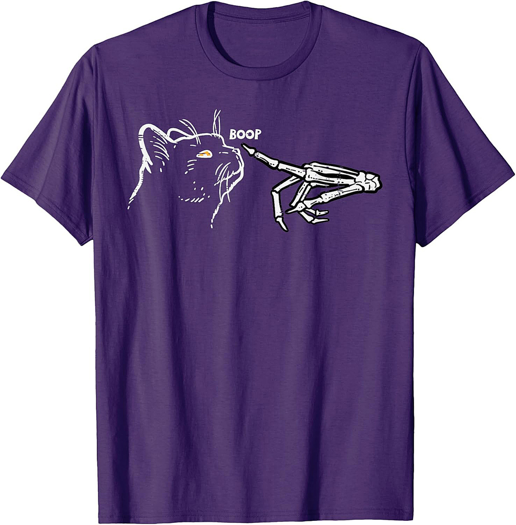 Black Cat Skeleton Hand Boop Halloween Pet Women Girls Kids T-Shirt