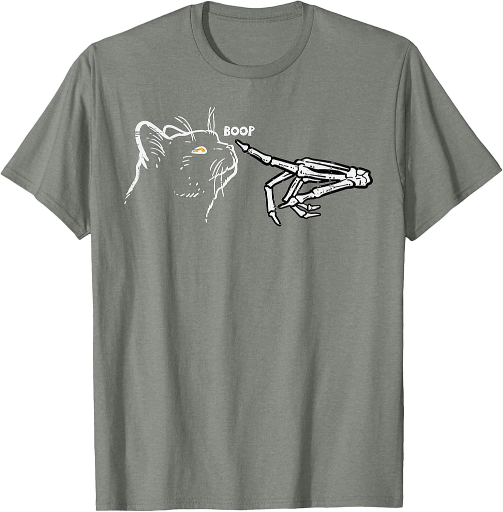 Black Cat Skeleton Hand Boop Halloween Pet Women Girls Kids T-Shirt
