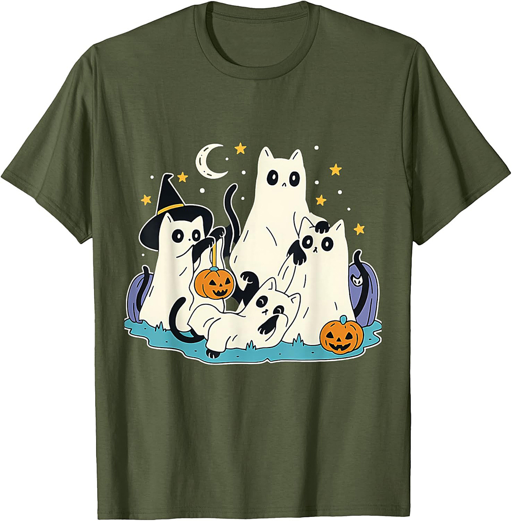 Black Cats In Ghost Halloween Spooky Season T-Shirt