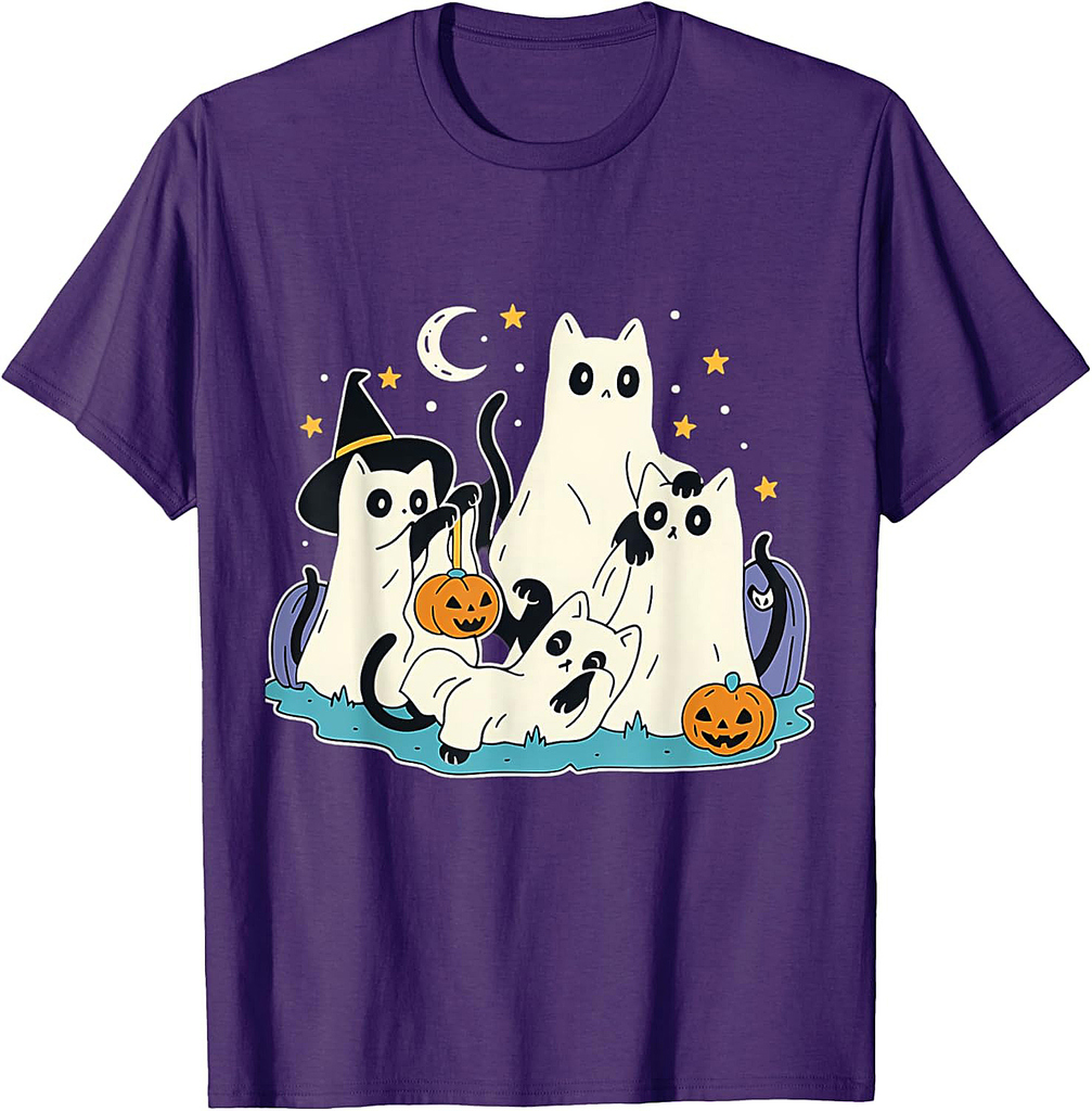 Black Cats In Ghost Halloween Spooky Season T-Shirt