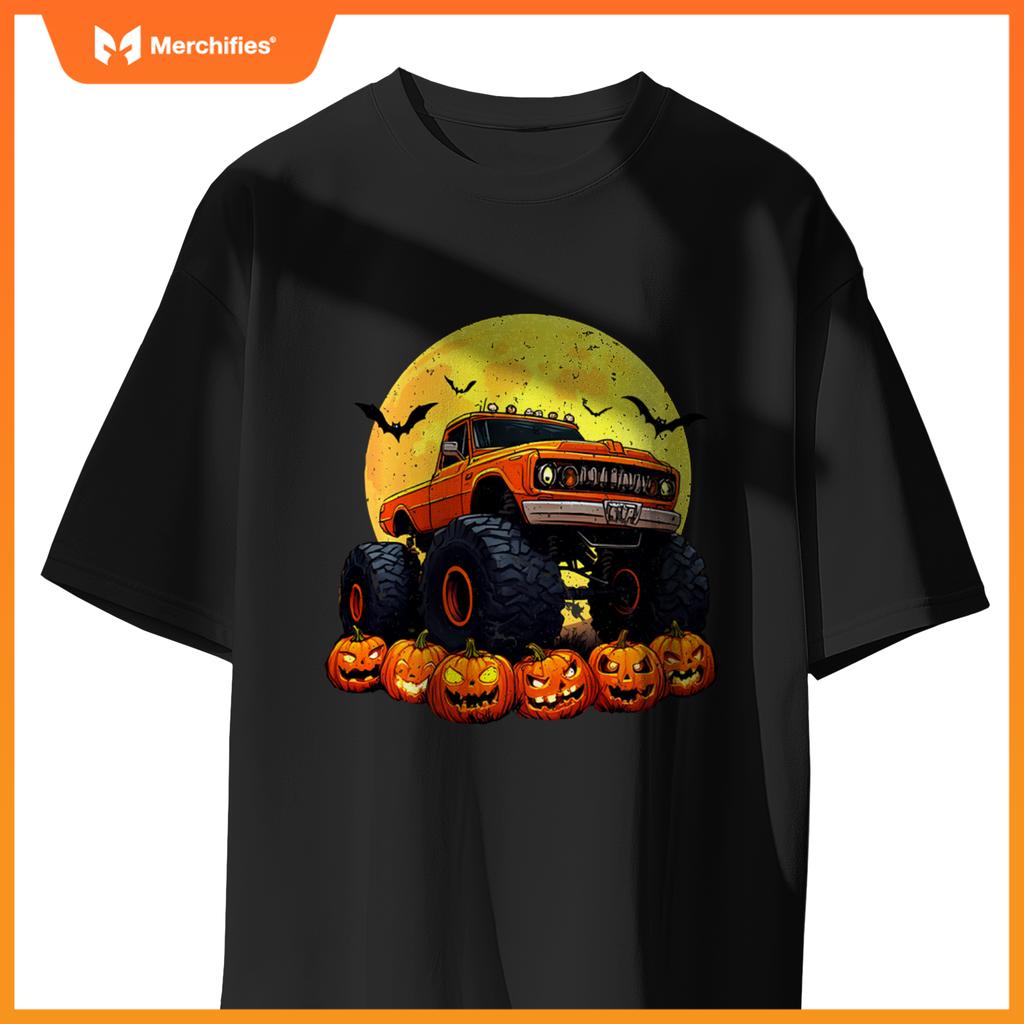 Monster Truck Ghost Pumpkin Toddler Costume Boys Halloween T-Shirt