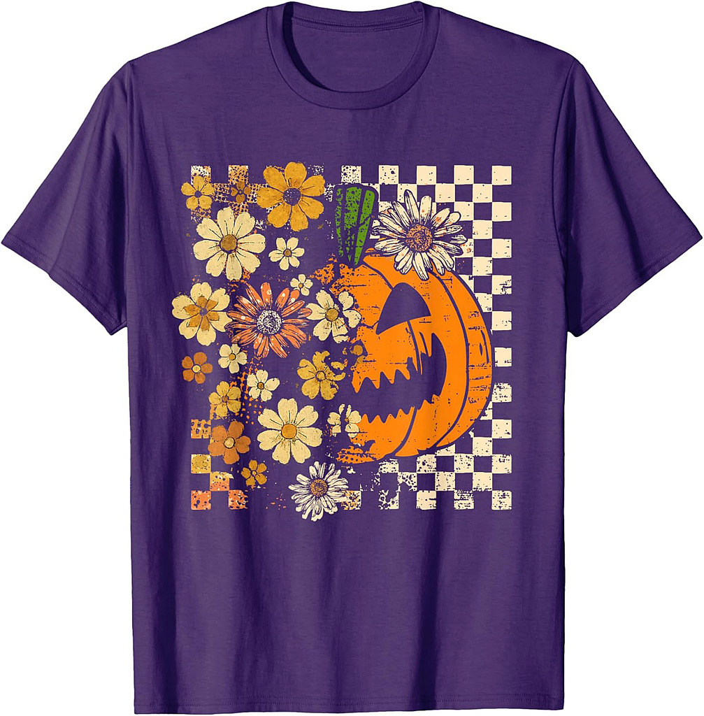 Boho Floral Fall Pumpkin Thanksgiving Autumn Vibes Halloween T-Shirt
