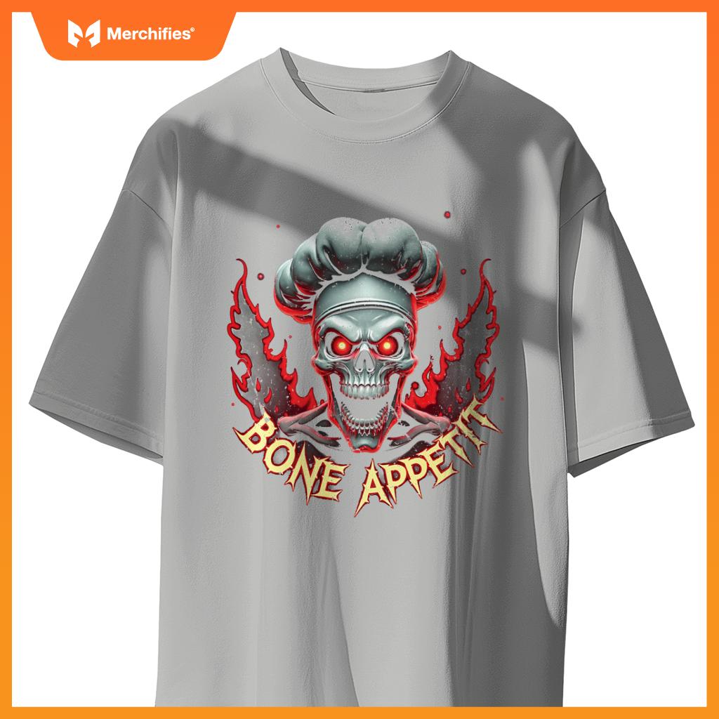 Bone Appetit Skeleton Chef Meme Scary Skull Funny Halloween T-Shirt