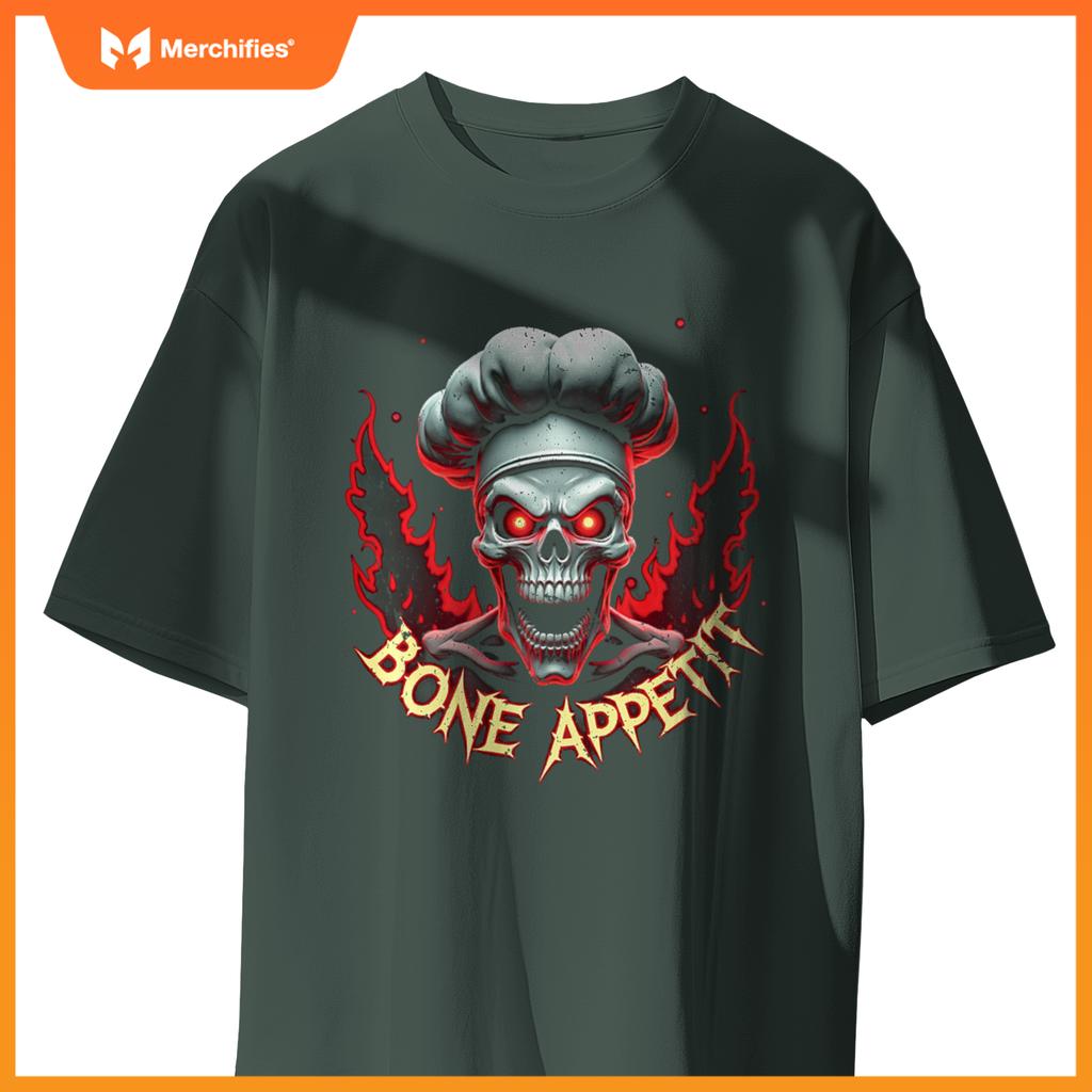 Bone Appetit Skeleton Chef Meme Scary Skull Funny Halloween T-Shirt