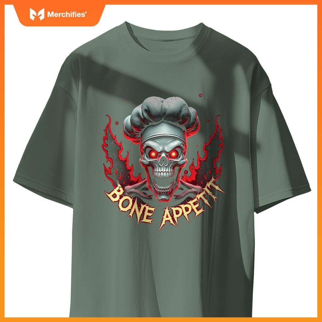 Bone Appetit Skeleton Chef Meme Scary Skull Funny Halloween T-Shirt