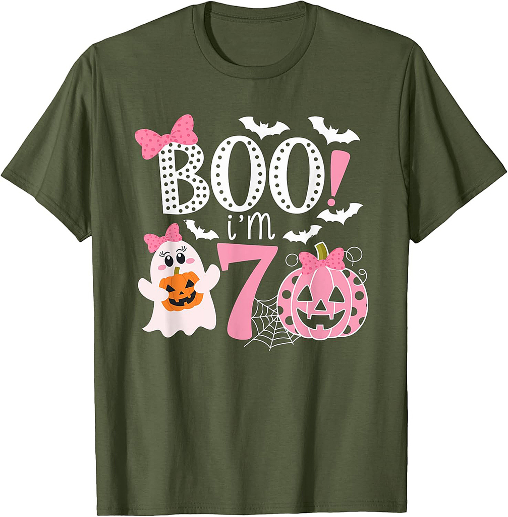 Boo I'm Seven Ghost Seventh 7th Birthday Halloween Girls T-Shirt