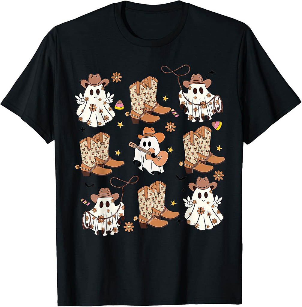 BooHaw Shirt Ghost Halloween Cowboy Boots Cowgirl Costume T-Shirt