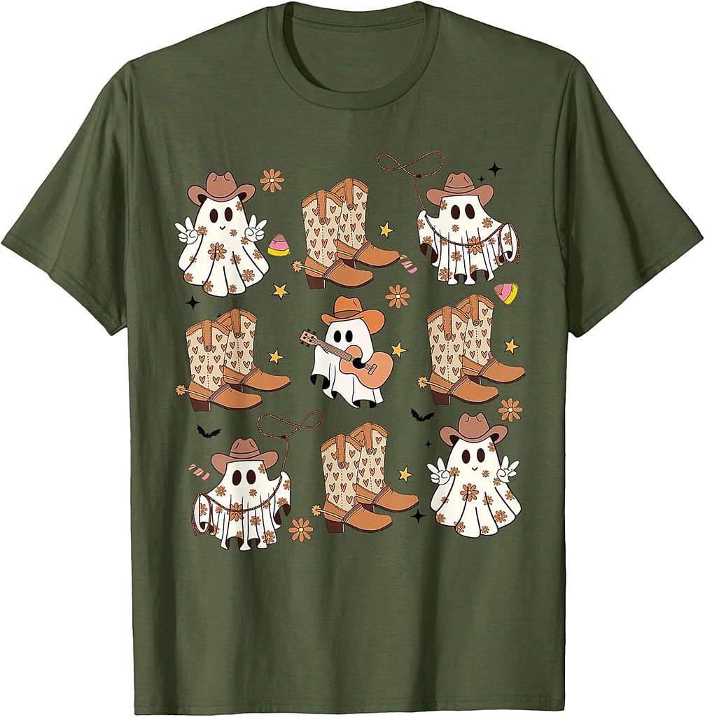 BooHaw Shirt Ghost Halloween Cowboy Boots Cowgirl Costume T-Shirt