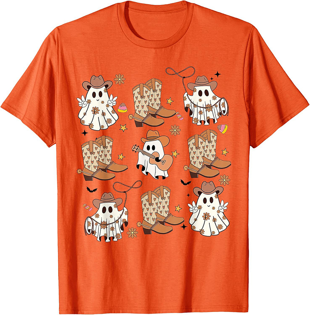 BooHaw Shirt Ghost Halloween Cowboy Boots Cowgirl Costume T-Shirt