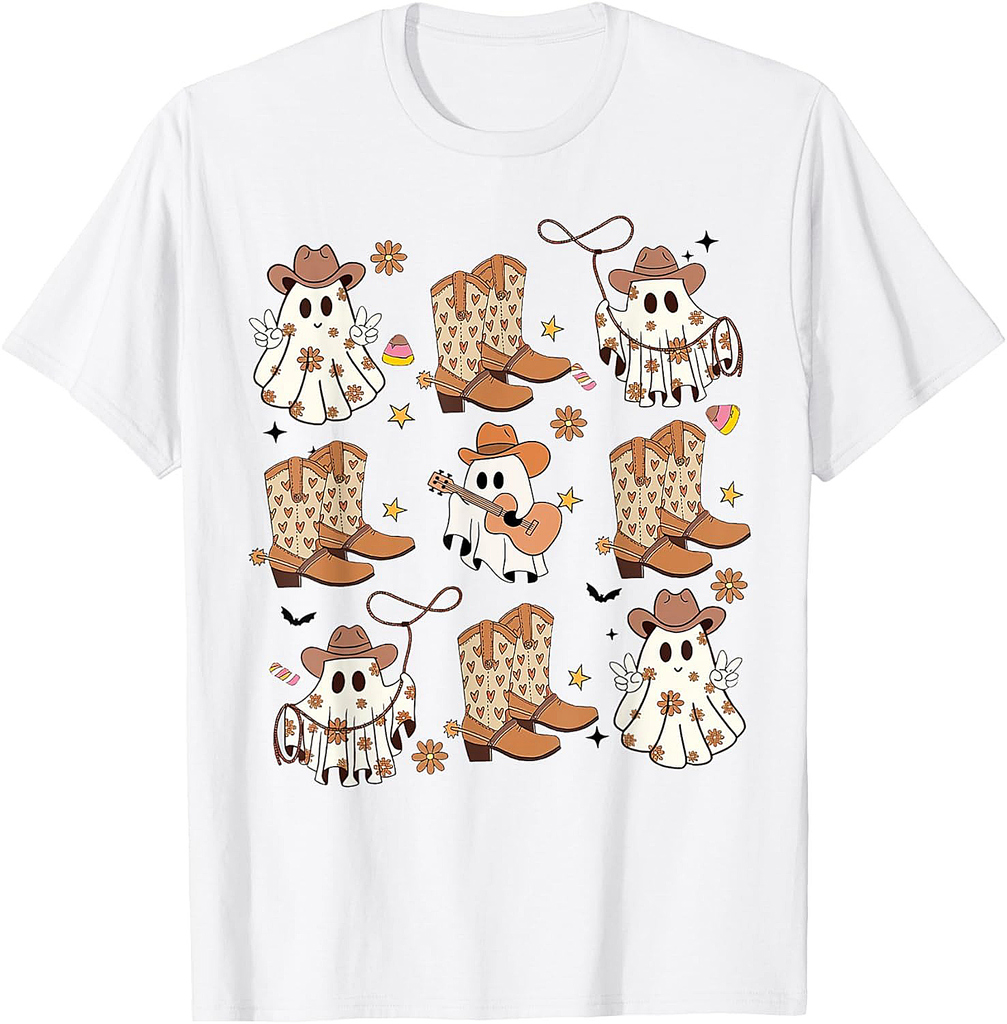 BooHaw Shirt Ghost Halloween Cowboy Boots Cowgirl Costume T-Shirt