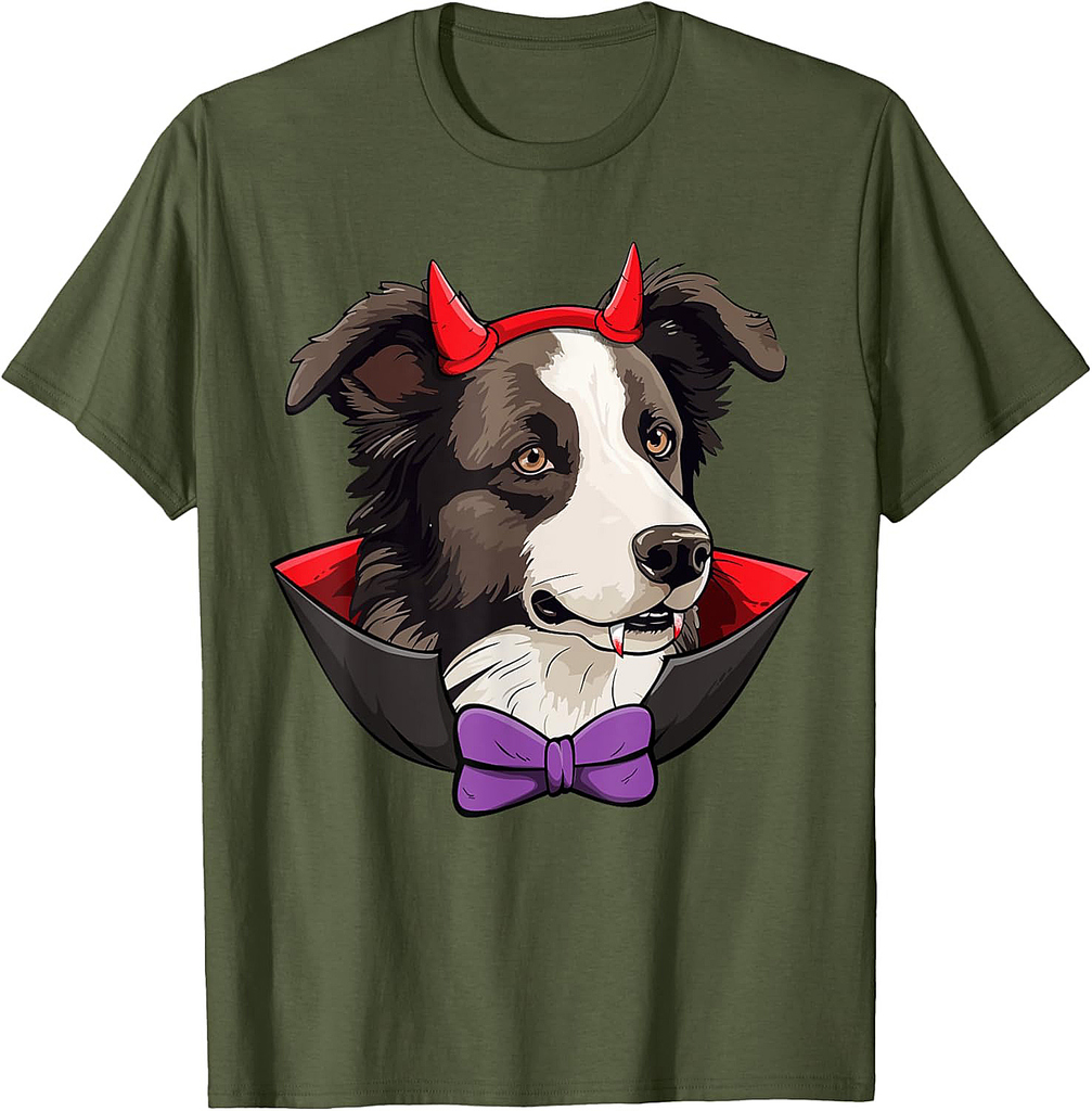 Border Collie Dog Vampire Halloween Costume T-Shirt