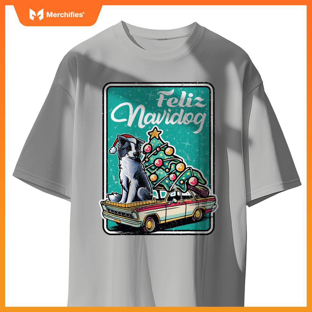 Border Collie Merry Christmas Tree Truck Dog X-Mas Dogs T-Shirt