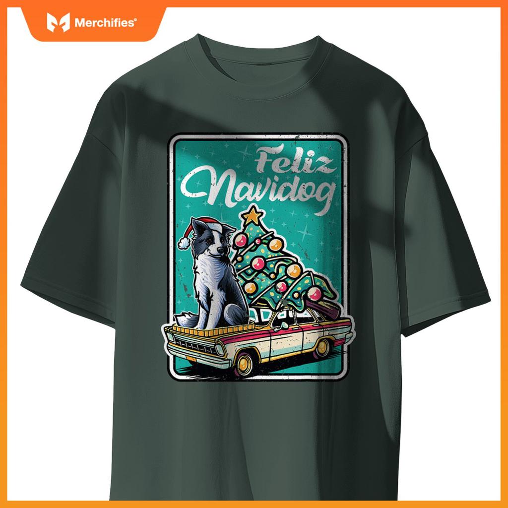 Border Collie Merry Christmas Tree Truck Dog X-Mas Dogs T-Shirt