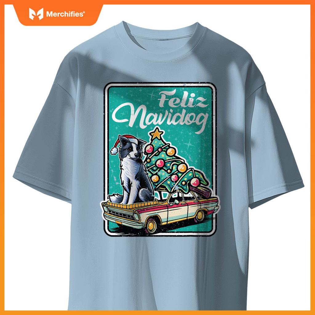 Border Collie Merry Christmas Tree Truck Dog X-Mas Dogs T-Shirt