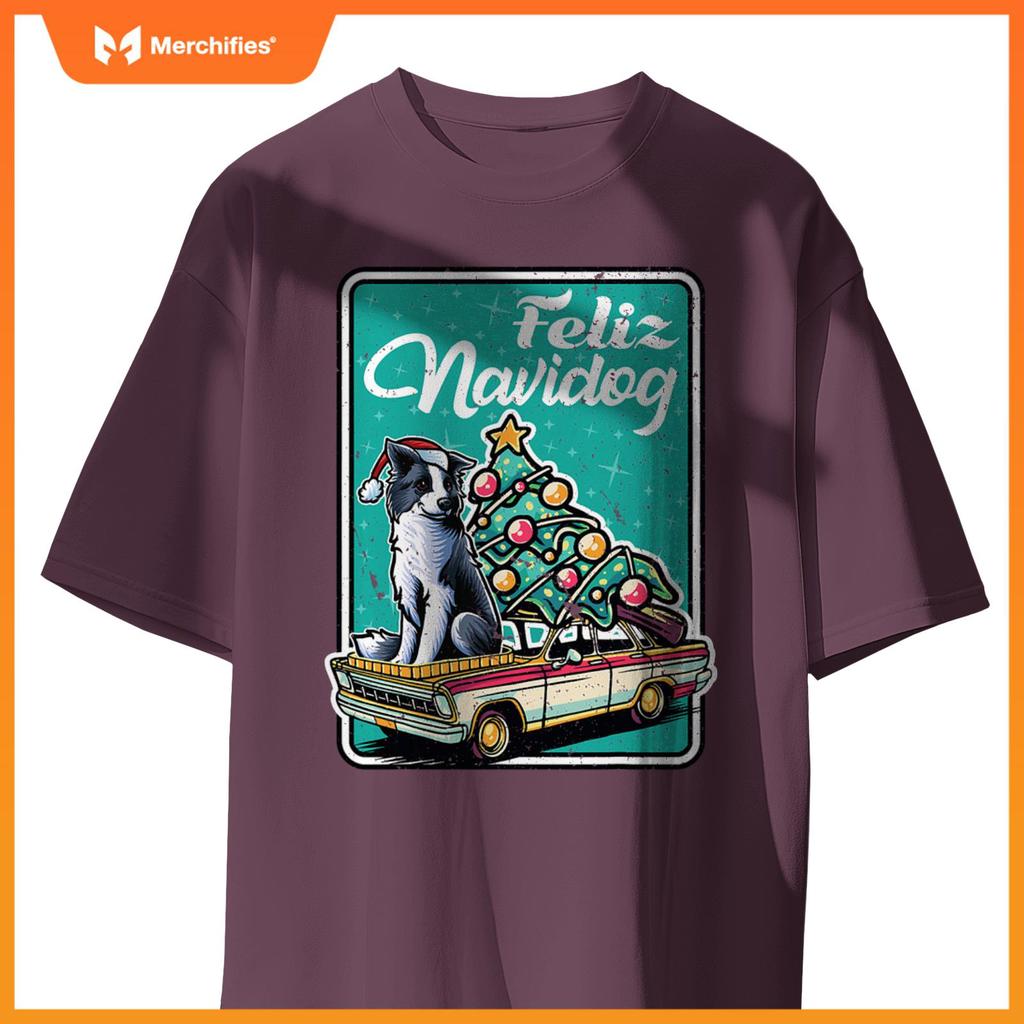Border Collie Merry Christmas Tree Truck Dog X-Mas Dogs T-Shirt