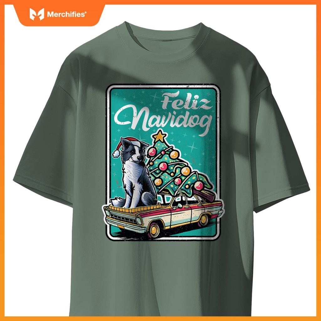 Border Collie Merry Christmas Tree Truck Dog X-Mas Dogs T-Shirt