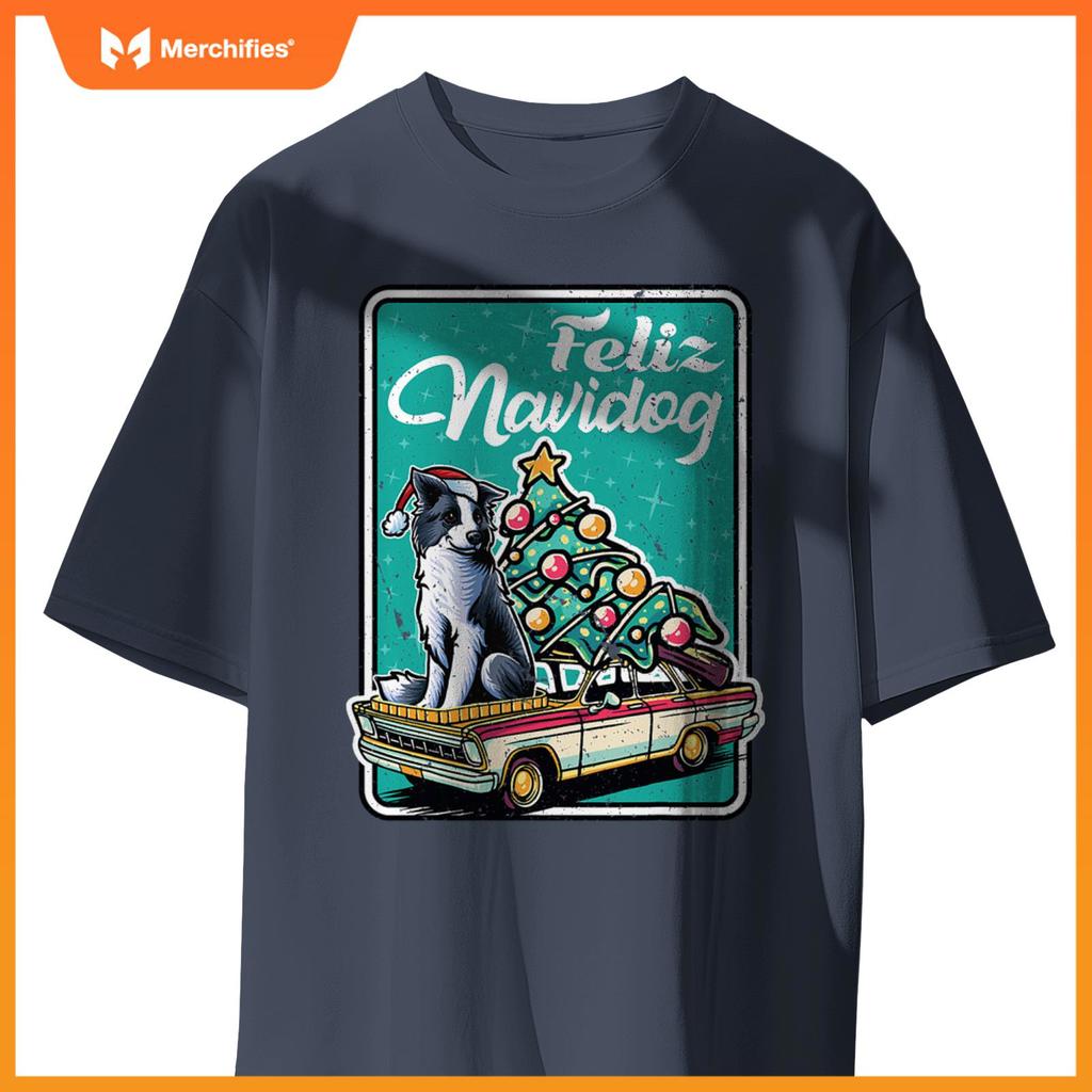 Border Collie Merry Christmas Tree Truck Dog X-Mas Dogs T-Shirt