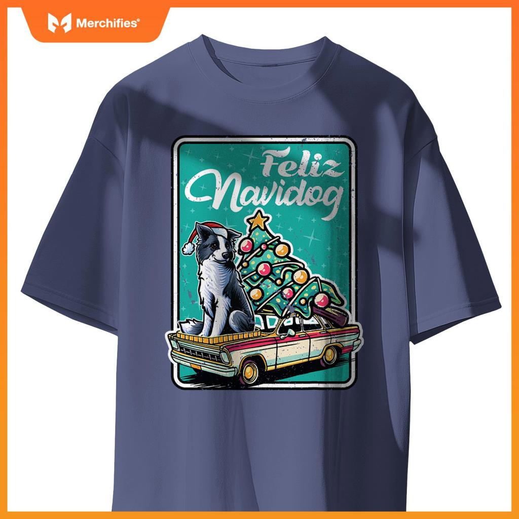 Border Collie Merry Christmas Tree Truck Dog X-Mas Dogs T-Shirt