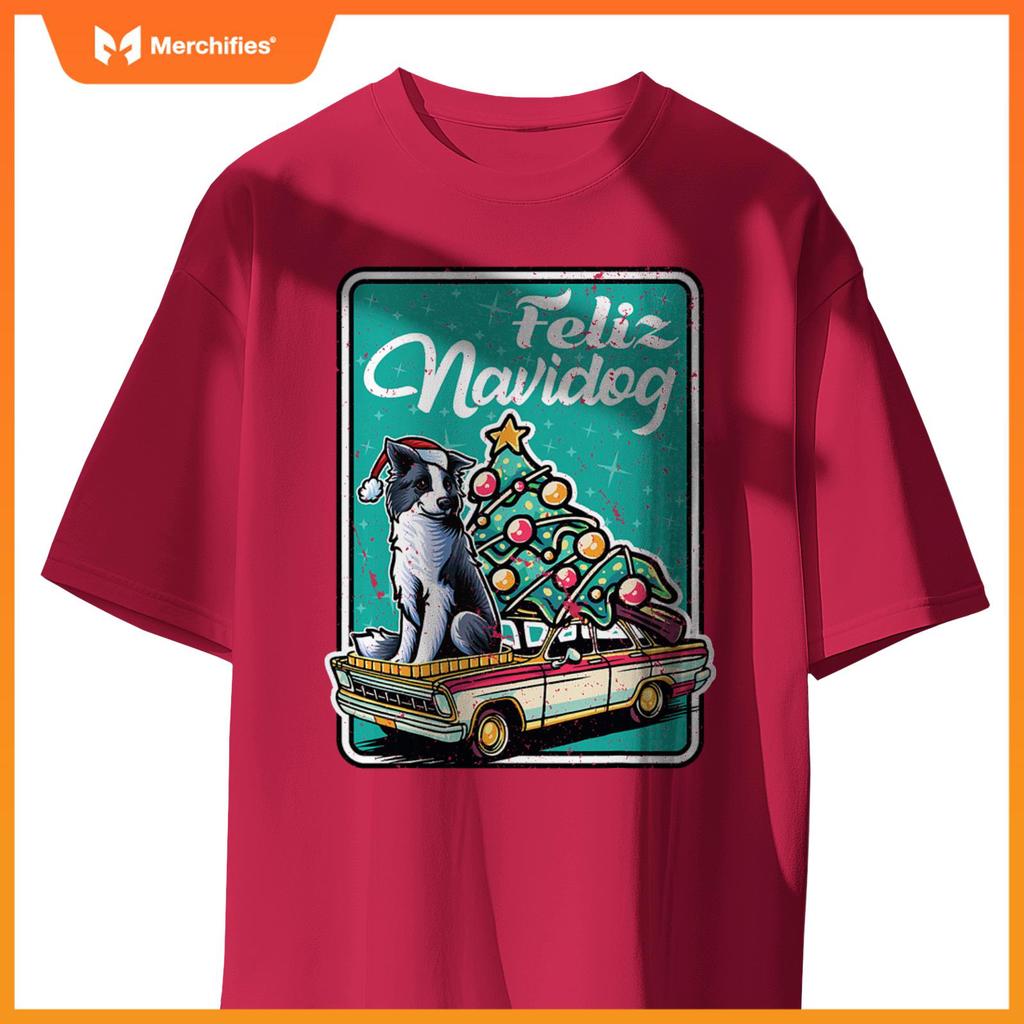 Border Collie Merry Christmas Tree Truck Dog X-Mas Dogs T-Shirt