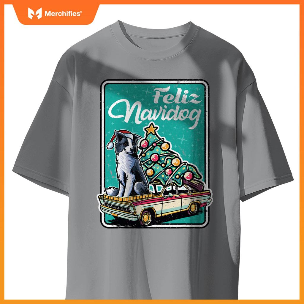Border Collie Merry Christmas Tree Truck Dog X-Mas Dogs T-Shirt