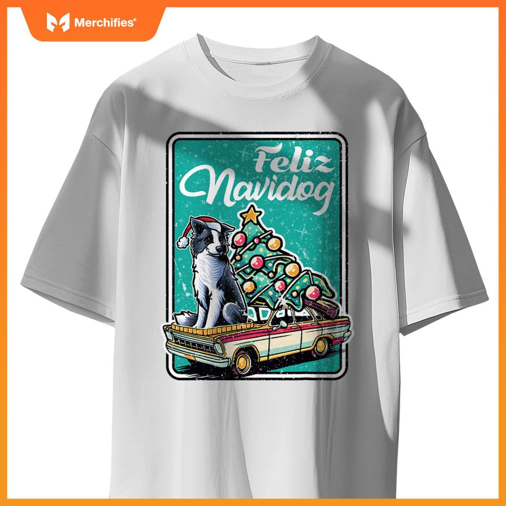 Border Collie Merry Christmas Tree Truck Dog X-Mas Dogs T-Shirt