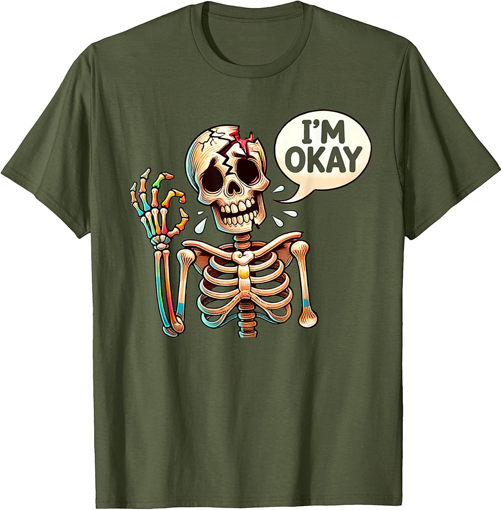 Broken Skeleton I'm Okay Funny Halloween Costume Horror T-Shirt