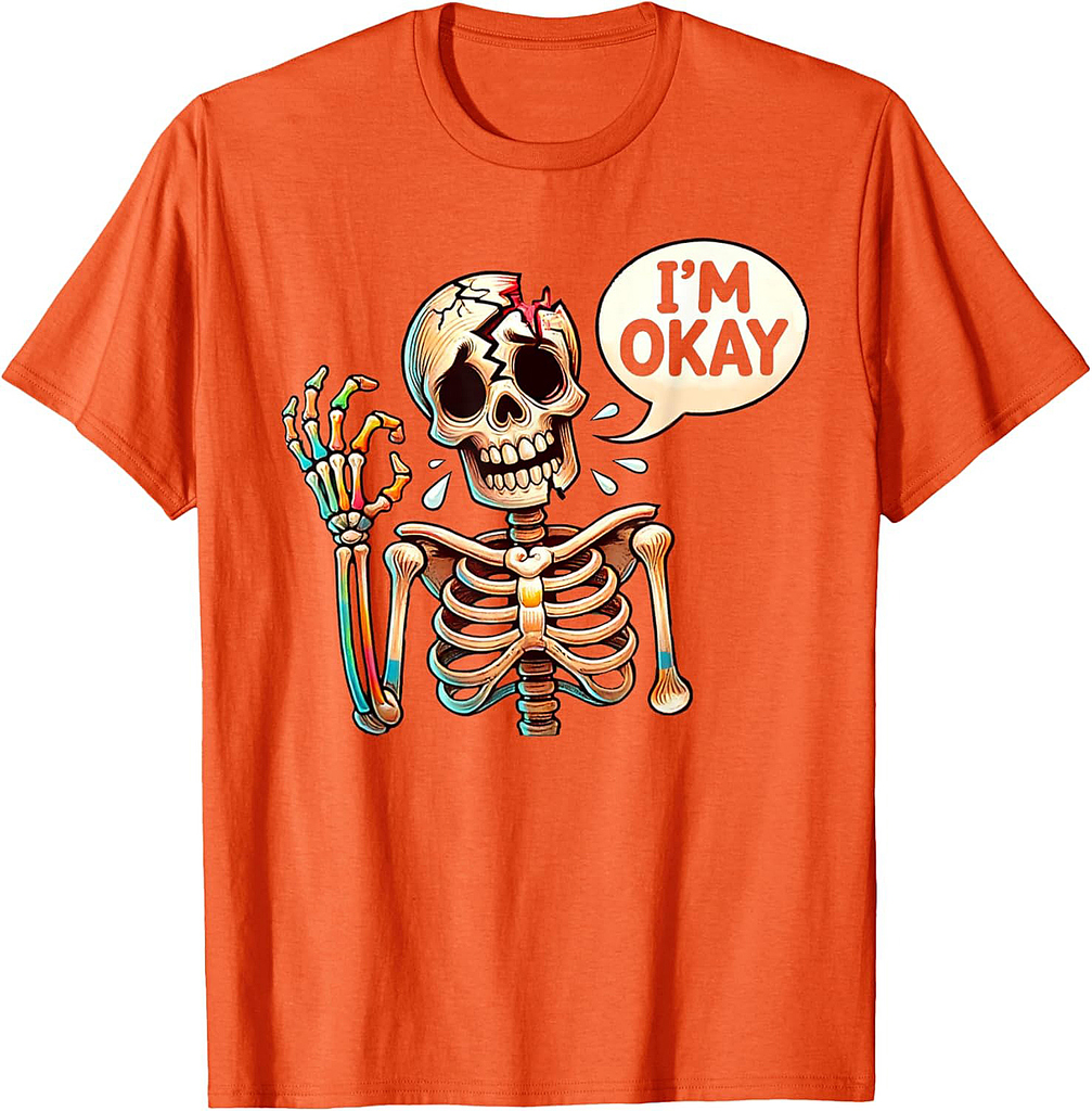 Broken Skeleton I'm Okay Funny Halloween Costume Horror T-Shirt