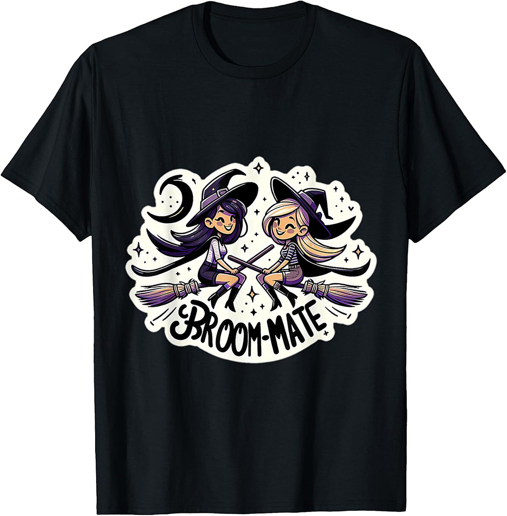 Broom-mate Flying Witches Costume Funny 2024 Halloween T-Shirt