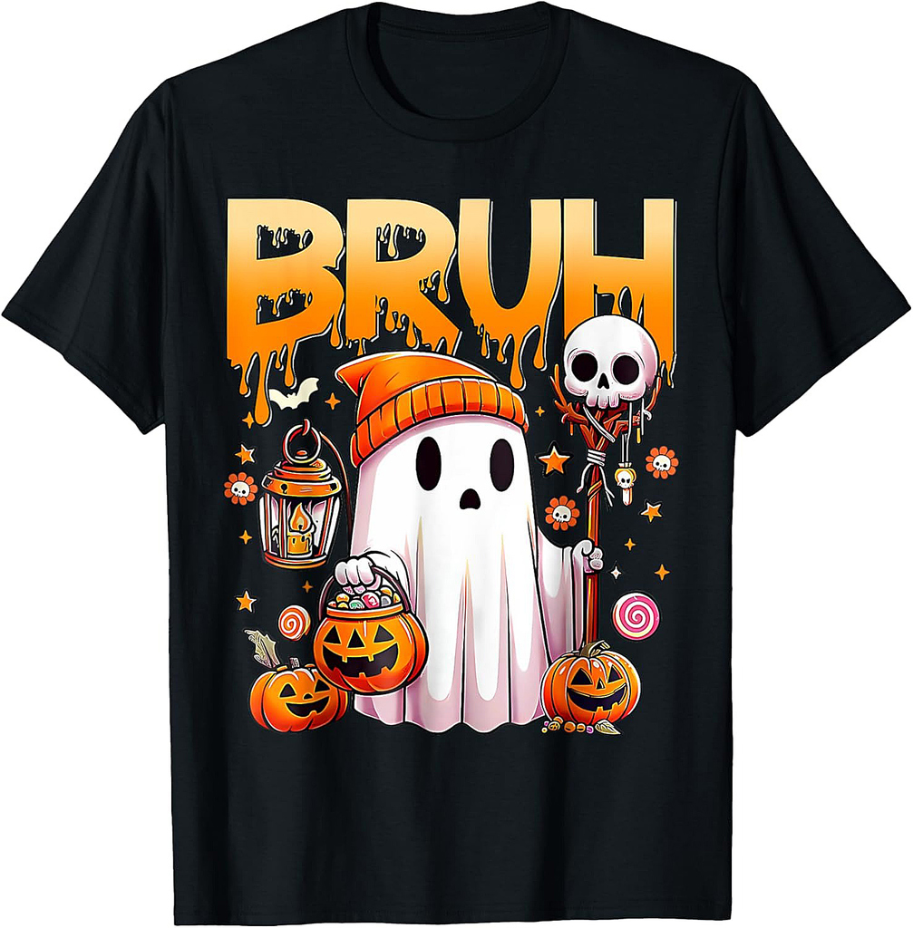 Bruh Ghost Halloween Funny Ghost Candy Kids T-Shirt