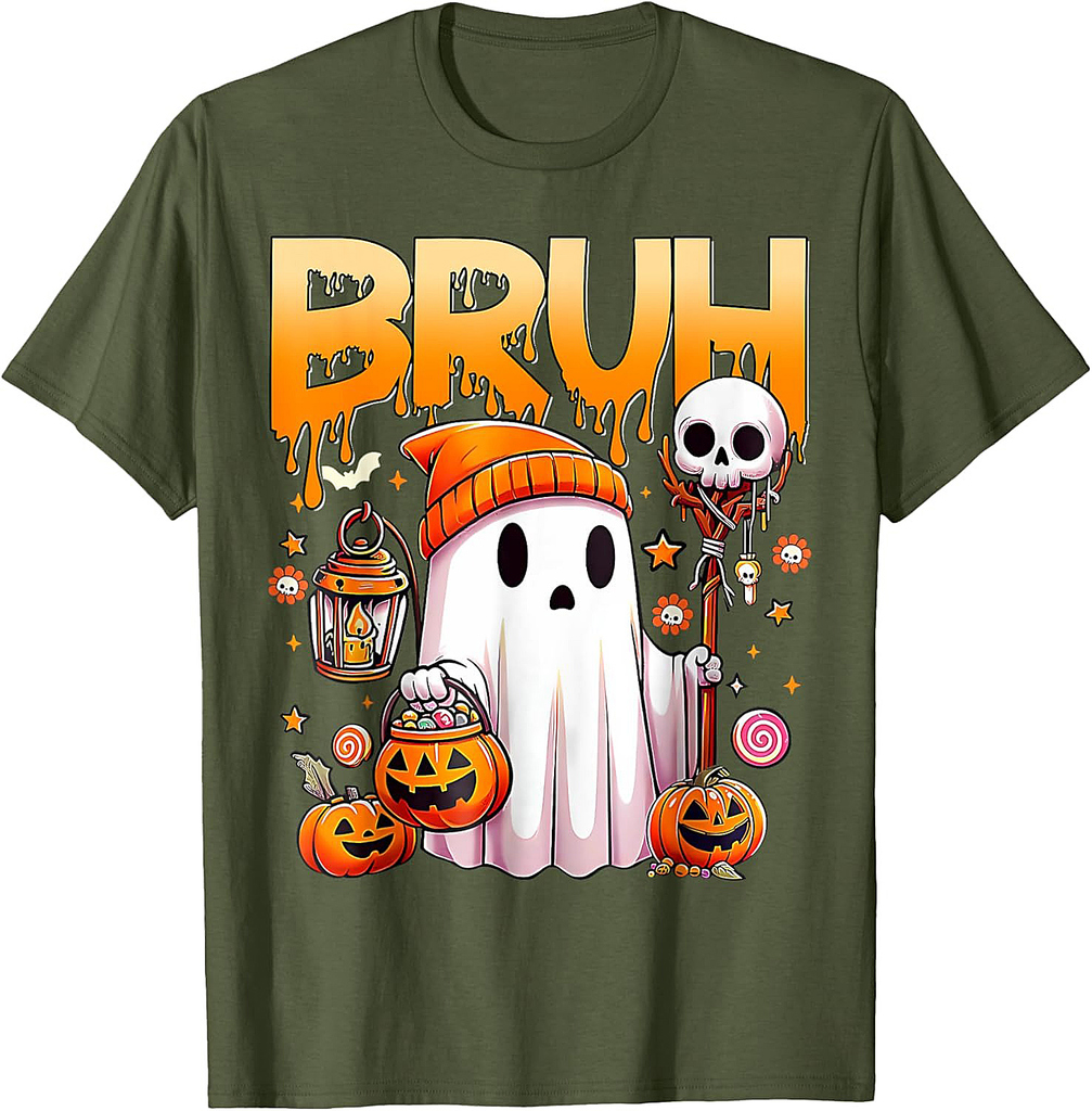 Bruh Ghost Halloween Funny Ghost Candy Kids T-Shirt