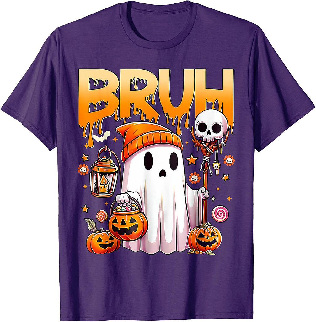 Bruh Ghost Halloween Funny Ghost Candy Kids T-Shirt
