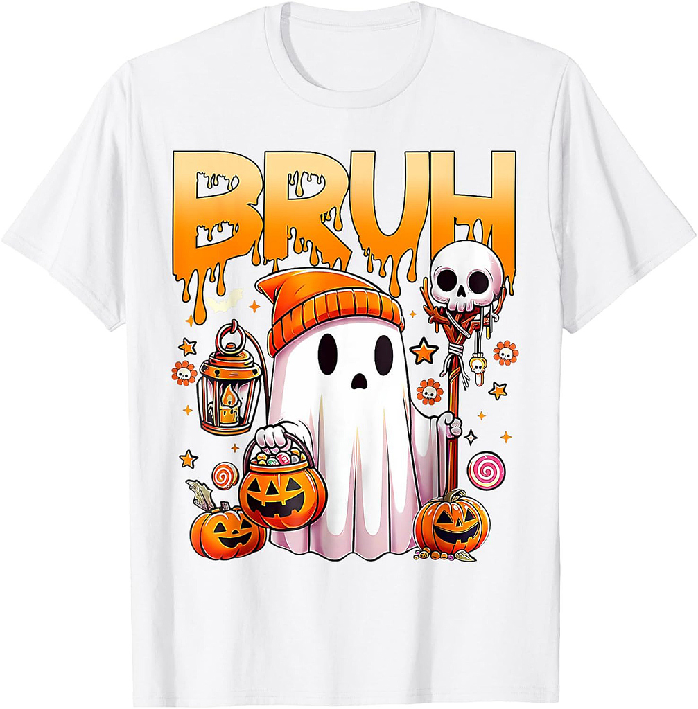 Bruh Ghost Halloween Funny Ghost Candy Kids T-Shirt