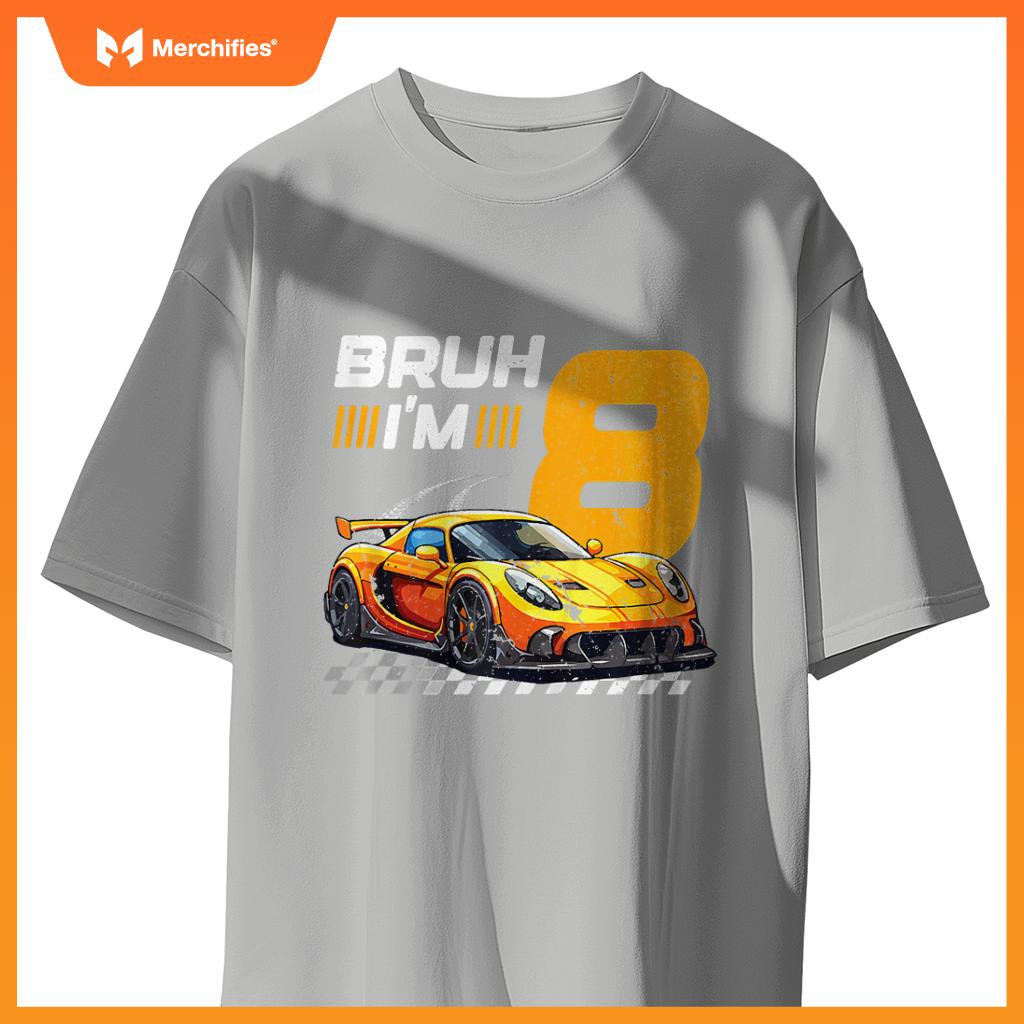 Bruh I'm 8 Birthday Boys Race Car 8 Year 8th Birthday Racing T-Shirt