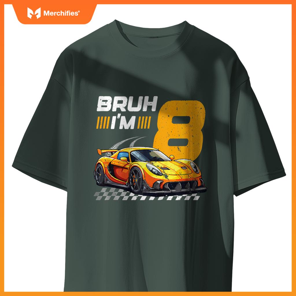 Bruh I'm 8 Birthday Boys Race Car 8 Year 8th Birthday Racing T-Shirt