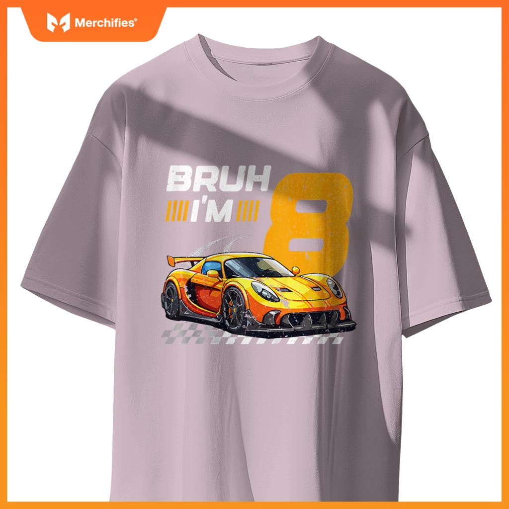 Bruh I'm 8 Birthday Boys Race Car 8 Year 8th Birthday Racing T-Shirt