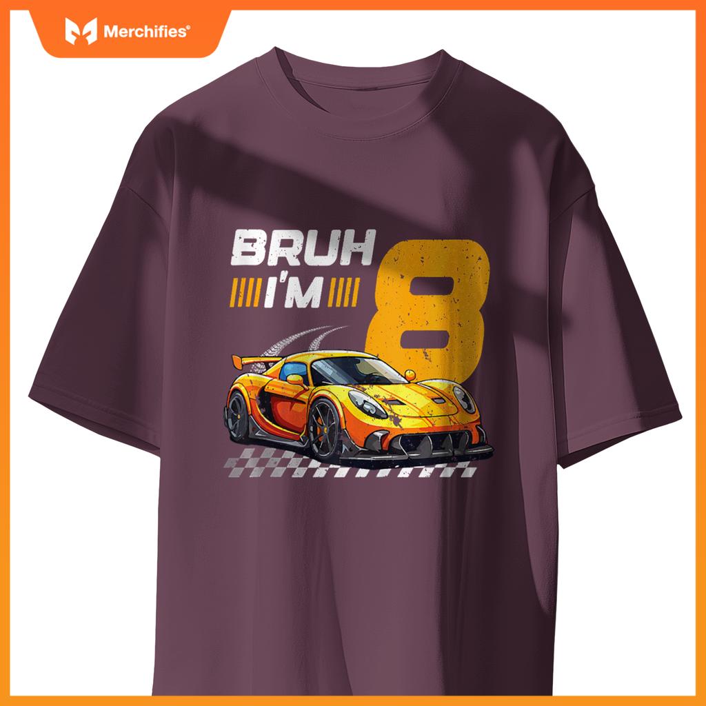 Bruh I'm 8 Birthday Boys Race Car 8 Year 8th Birthday Racing T-Shirt