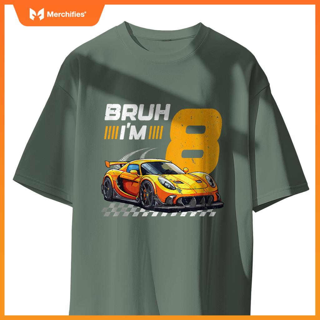 Bruh I'm 8 Birthday Boys Race Car 8 Year 8th Birthday Racing T-Shirt