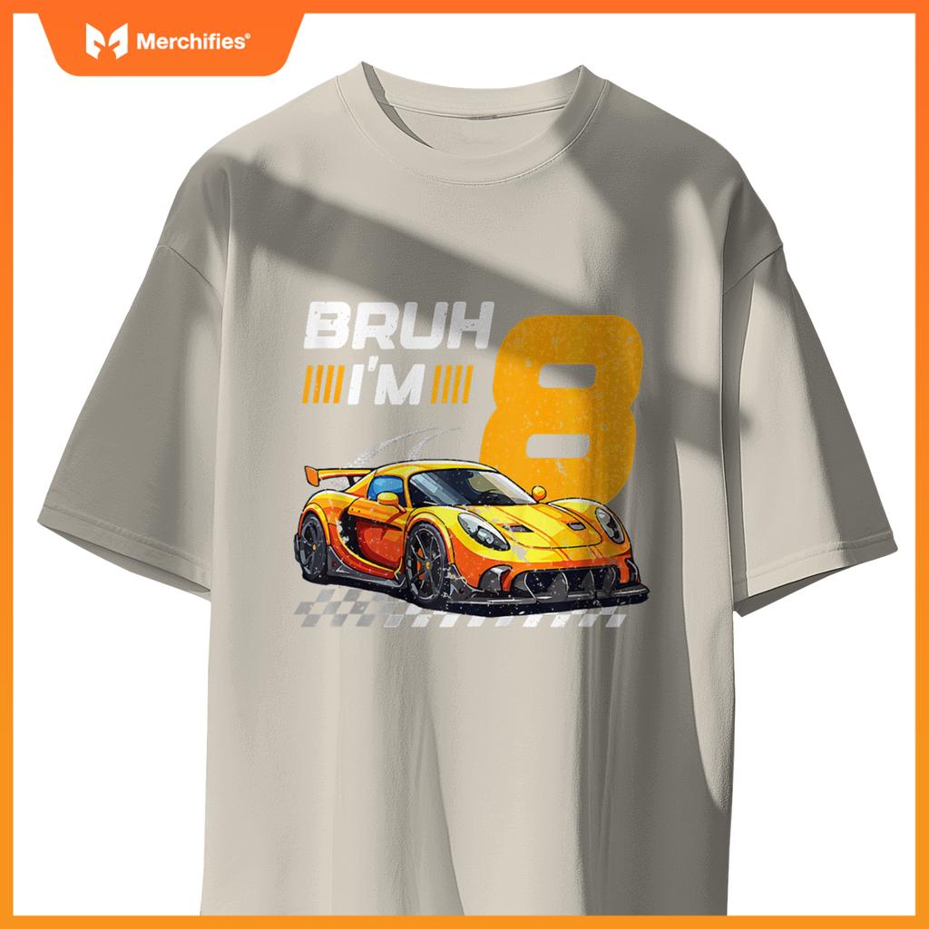 Bruh I'm 8 Birthday Boys Race Car 8 Year 8th Birthday Racing T-Shirt