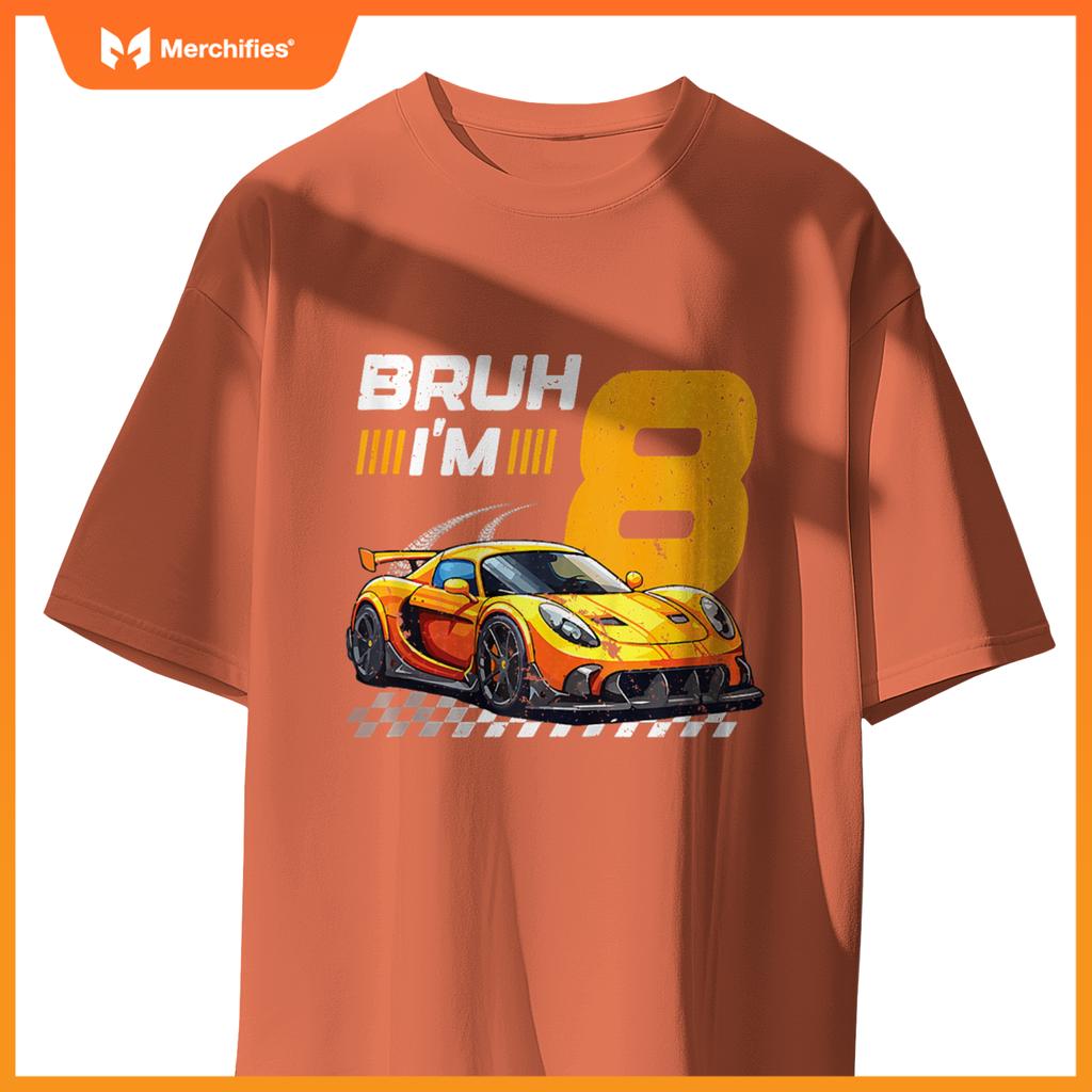 Bruh I'm 8 Birthday Boys Race Car 8 Year 8th Birthday Racing T-Shirt