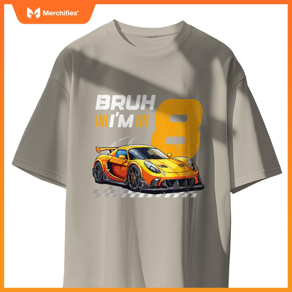 Bruh I'm 8 Birthday Boys Race Car 8 Year 8th Birthday Racing T-Shirt