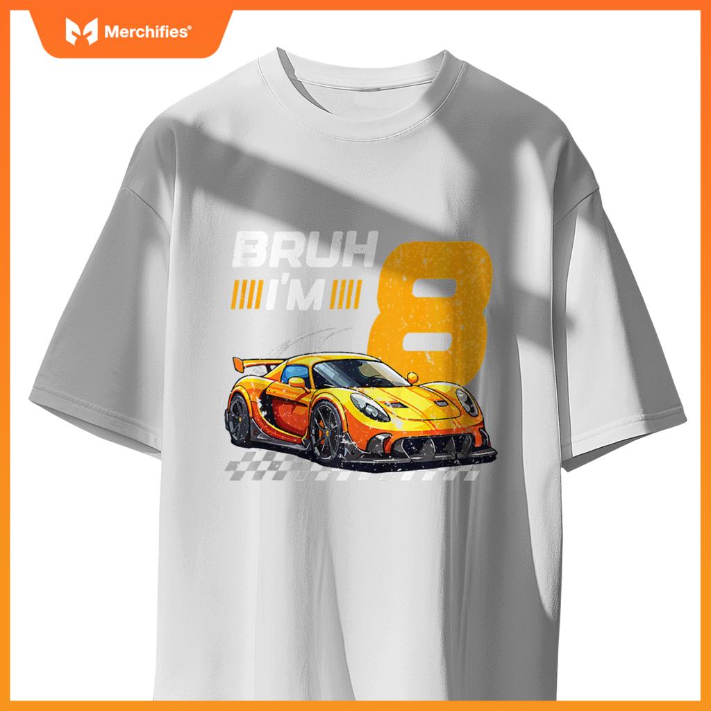 Bruh I'm 8 Birthday Boys Race Car 8 Year 8th Birthday Racing T-Shirt