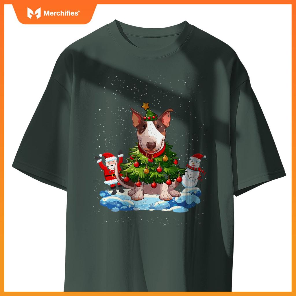 Bull Terrier Merry Christmas Tree Lights Dog X-Mas Dogs T-Shirt