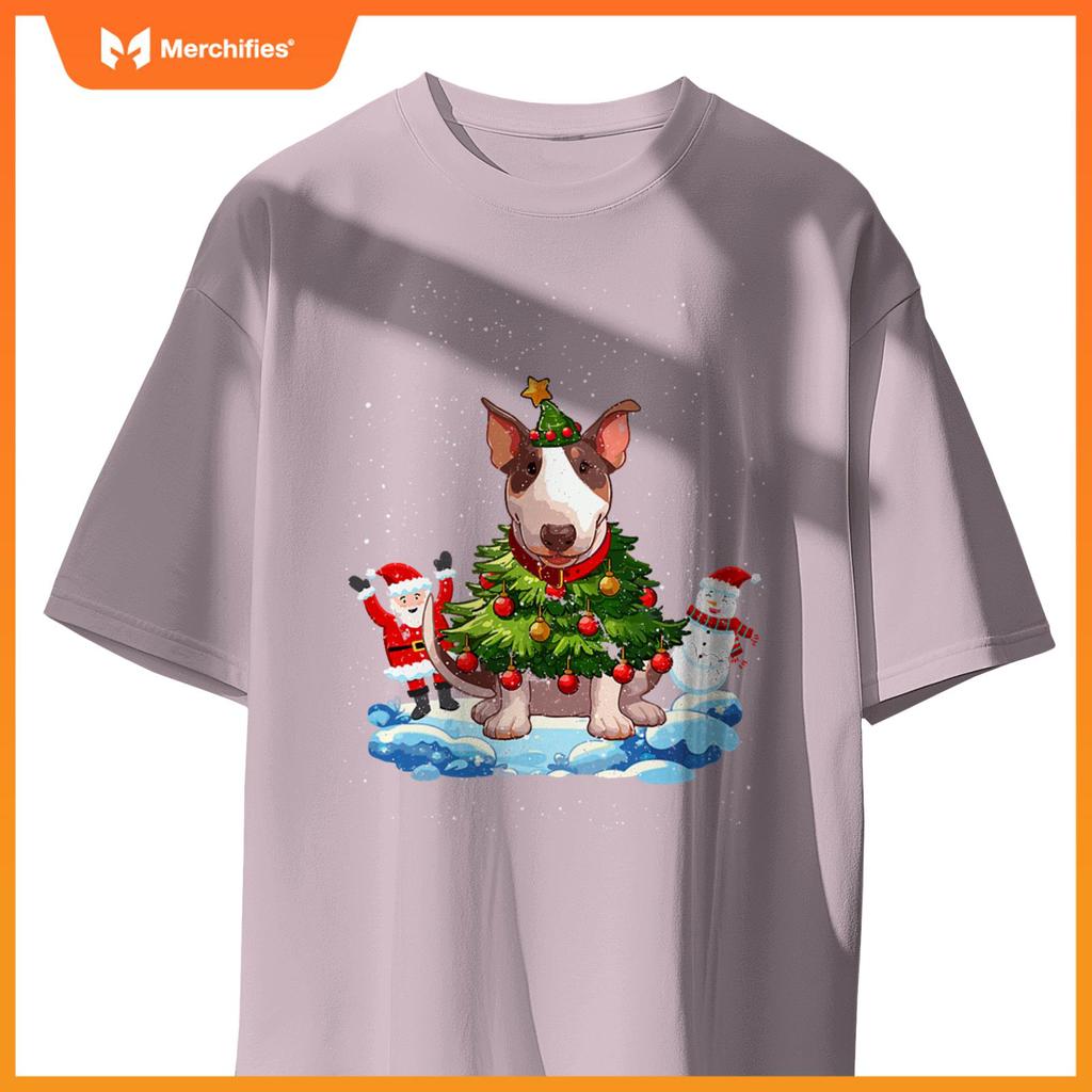 Bull Terrier Merry Christmas Tree Lights Dog X-Mas Dogs T-Shirt