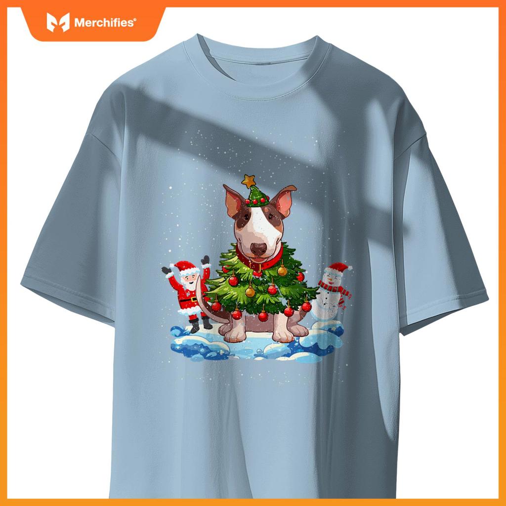 Bull Terrier Merry Christmas Tree Lights Dog X-Mas Dogs T-Shirt