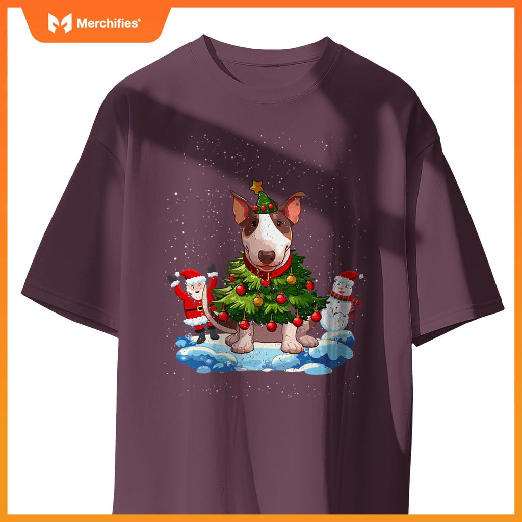 Bull Terrier Merry Christmas Tree Lights Dog X-Mas Dogs T-Shirt