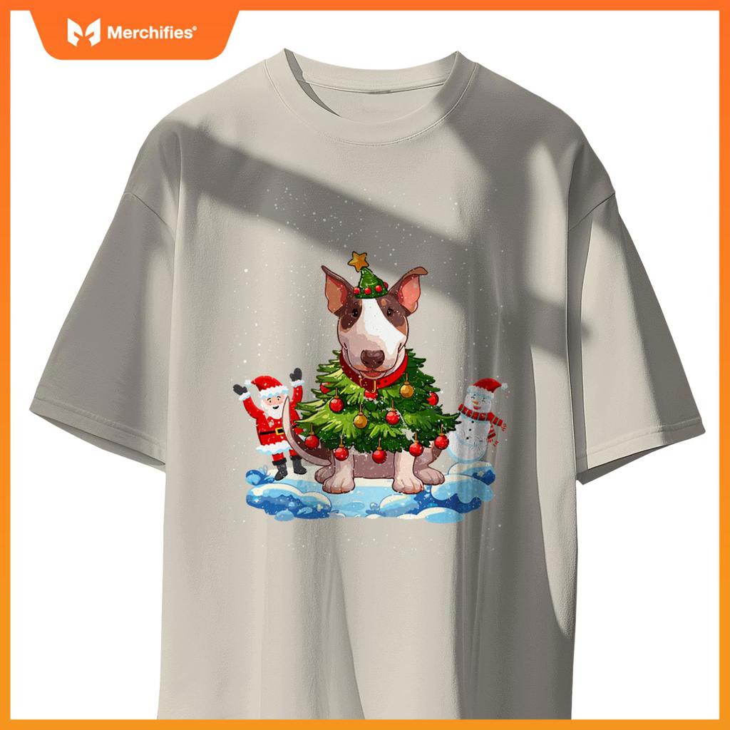 Bull Terrier Merry Christmas Tree Lights Dog X-Mas Dogs T-Shirt