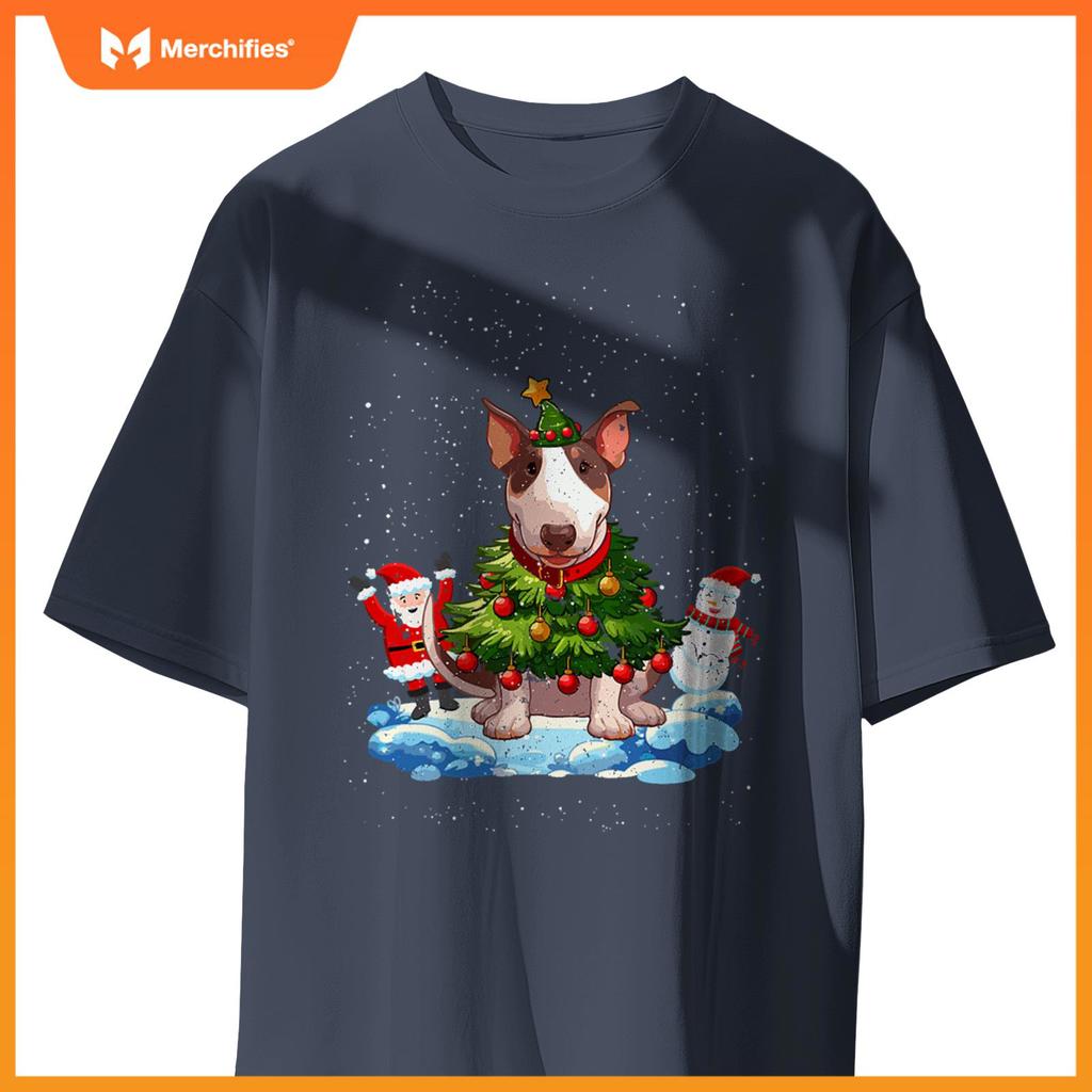 Bull Terrier Merry Christmas Tree Lights Dog X-Mas Dogs T-Shirt