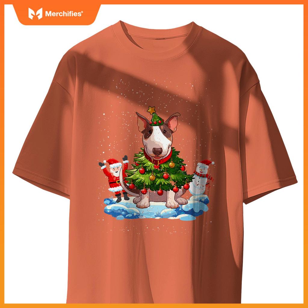 Bull Terrier Merry Christmas Tree Lights Dog X-Mas Dogs T-Shirt