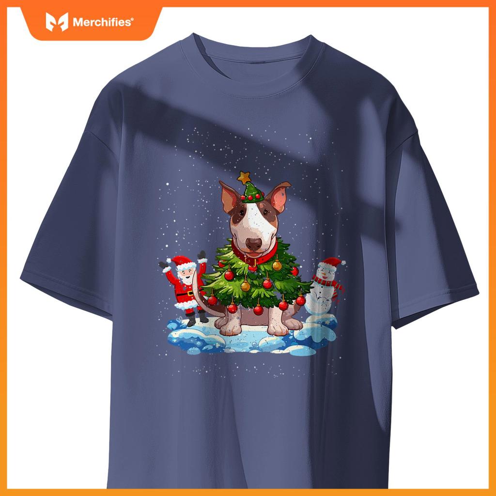 Bull Terrier Merry Christmas Tree Lights Dog X-Mas Dogs T-Shirt