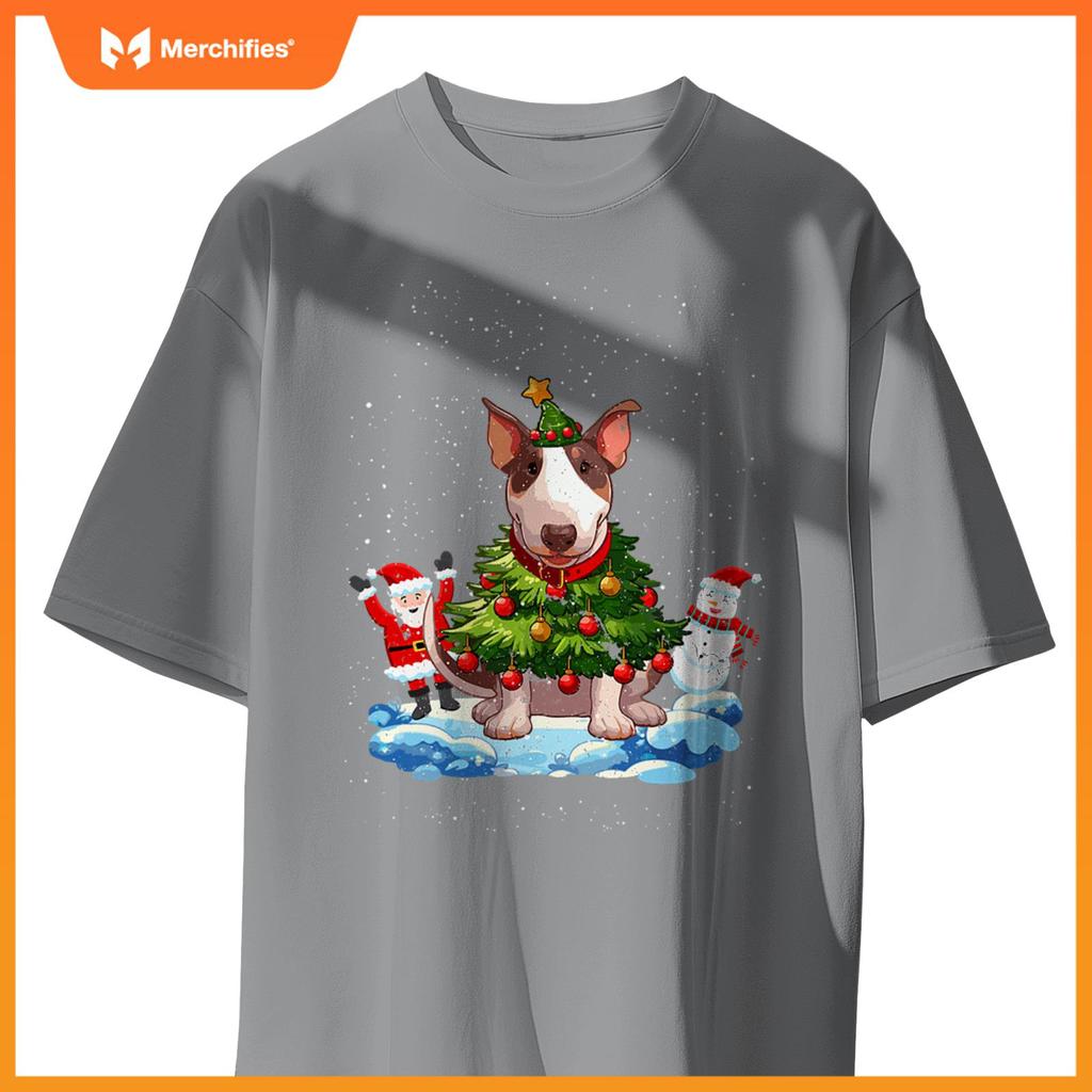 Bull Terrier Merry Christmas Tree Lights Dog X-Mas Dogs T-Shirt